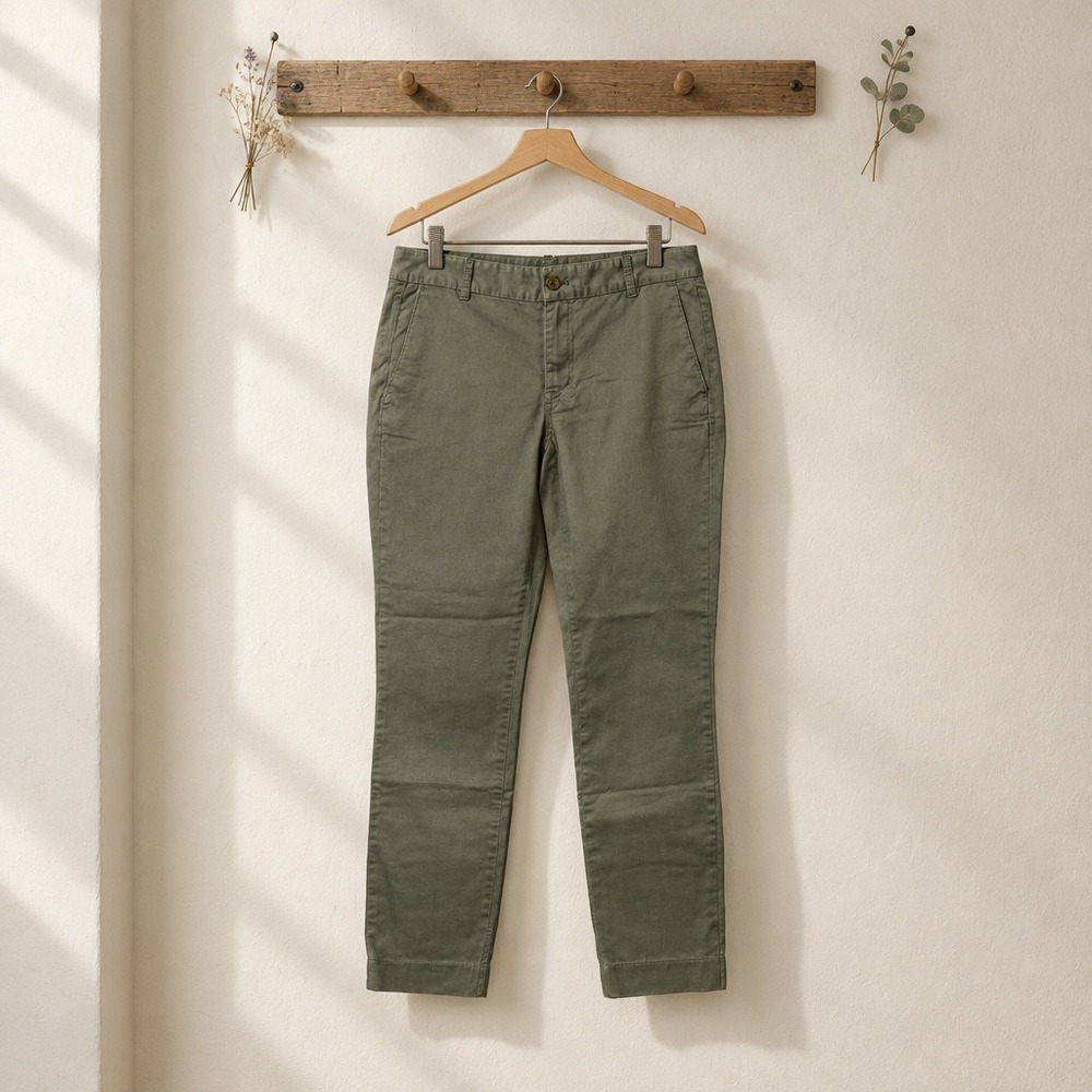 Frankie Womens Olive Green Chino Pants Slim Straight Leg Stretch Twill Size 6